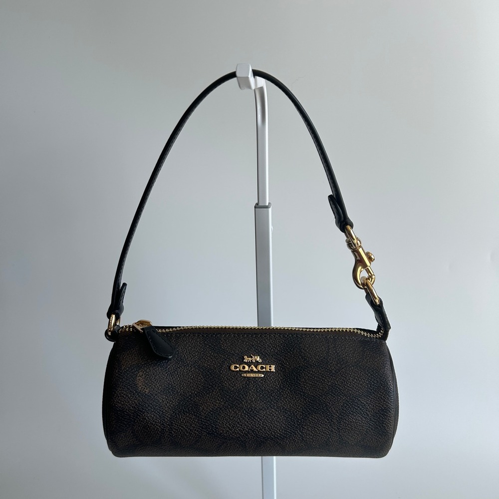 Coach Nolita Barrel Bag Brown Signature Canvas Leather Shoulder Bag CW809